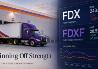 FedEx Freight spinoff valuation with FDXF stock ticker and freight truck illustration