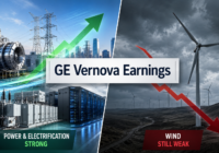 illustration of GE Vernova post-spinoff earnings showing strong power and electrification demand alongside wind segment losses