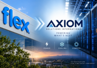 Flex transitioning to Axiom Solutions International, with data center infrastructure representing Axiom’s power, cooling and compute businesses.