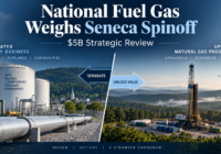 National Fuel Gas strategic review illustration showing the regulated utility and pipeline business separated from Seneca Resources natural gas production in a possible spinoff.
