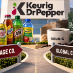 Keurig Dr Pepper spinoff illustration showing Beverage Co. and Global Coffee Co. splitting into two businesses